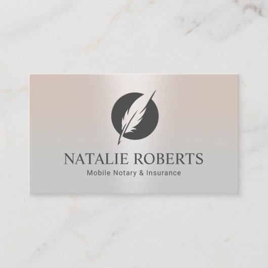 Notarisondertekenaar Modern Quill Logo Silver Visitekaartje (Voorkant)