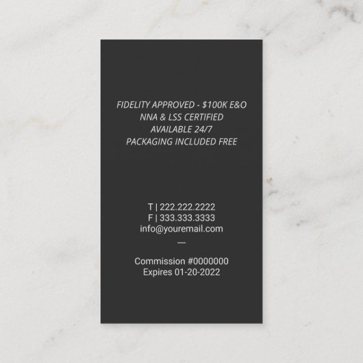 Notarisondertekenaar Modern Quill Logo Silver Visitekaartje (Achterkant)