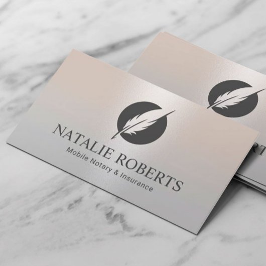 Notarisondertekenaar Modern Quill Logo Silver Visitekaartje