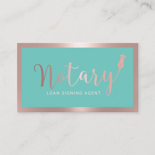 Notarisondertekenaar Modern Roos Gold & Blauwgroen Visitekaartje (Voorkant)