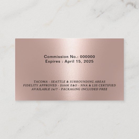 Notarisondertekenaar Modern Roos Gold Foto Visitekaartje (Achterkant)