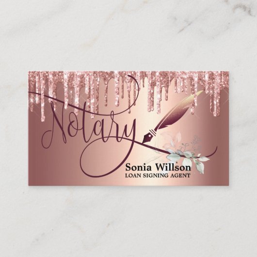Notarisondertekenaar Modern Roos Gold Glitter Visitekaartje (Voorkant)