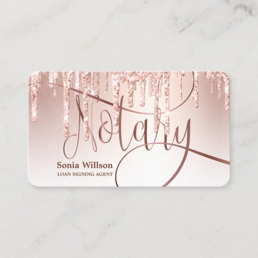 Notarisondertekenaar Modern Roos Gold Glitter Visitekaartje (Voorkant)