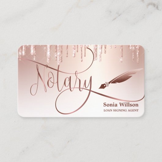 Notarisondertekenaar Modern Roos Gold Glitter Visitekaartje (Voorkant)