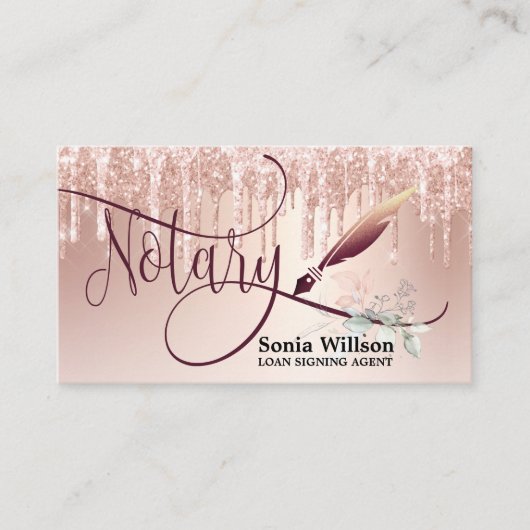 Notarisondertekenaar Modern Roos Gold Glitter Visitekaartje (Voorkant)