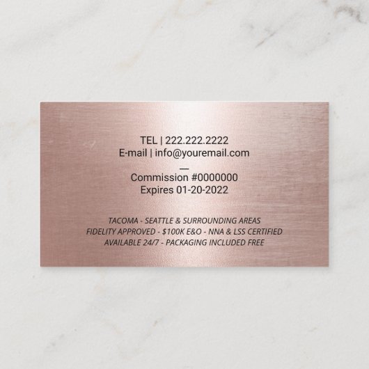 Notarisondertekenaar Modern Roos Gold Quill Visitekaartje (Achterkant)