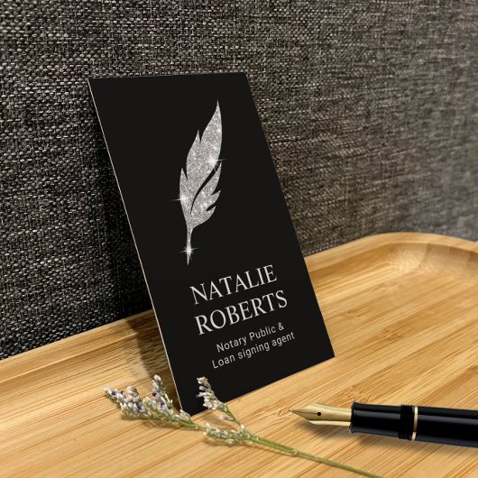 Notarisondertekenaar Modern Silver Quill Logo Visitekaartje