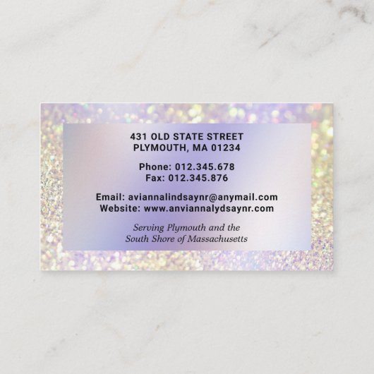 Notarisondertekenaar Monogram Paars Glitter Visitekaartje (Achterkant)