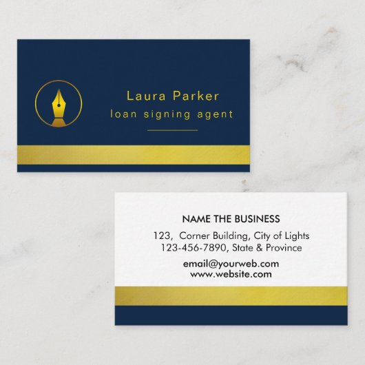 Notarisondertekenaar Nib Gold Public Writer Visitekaartje (Voorkant / Achterkant)