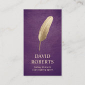Notarisondertekenaar Paars en Gold Quill Pen Visitekaartje (Voorkant)