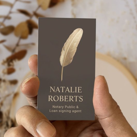 Notarisondertekenaar Quill Pen Brown & Gold Visitekaartje