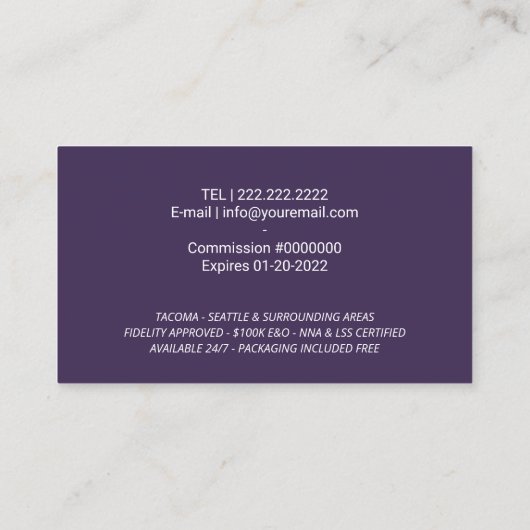 Notarisondertekenaar Quill Signature Paars Visitekaartje (Achterkant)