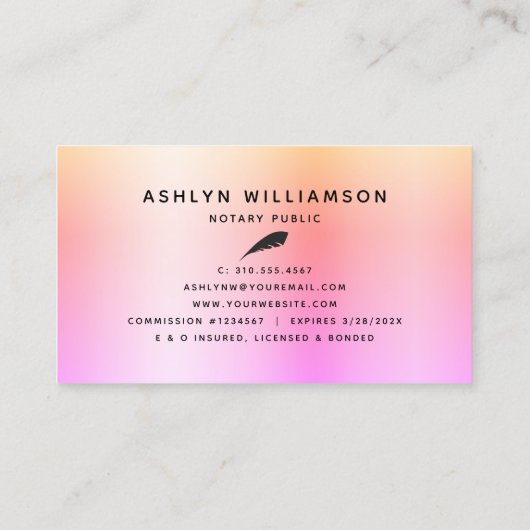 Notarisondertekenaar Roze Paarse Glitter Chic Visitekaartje (Achterkant)