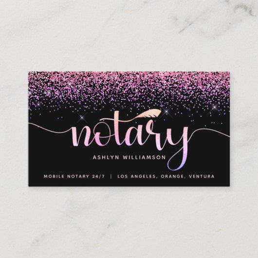 Notarisondertekenaar Roze Paarse Glitter Chic Visitekaartje (Voorkant)