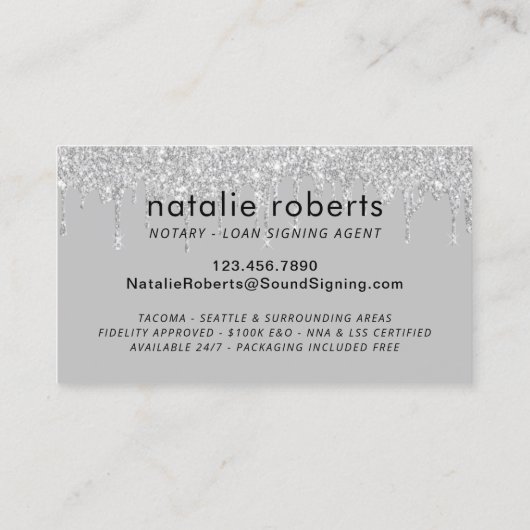 Notarisondertekenaar Silver Drift Navy Blue Visitekaartje (Achterkant)