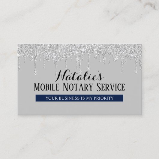 Notarisondertekenaar Silver Drift Navy Blue Visitekaartje (Voorkant)