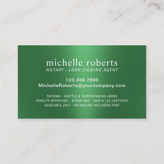 Notarisondertekenende agent Moderne groene Folie Visitekaartje (Achterkant)