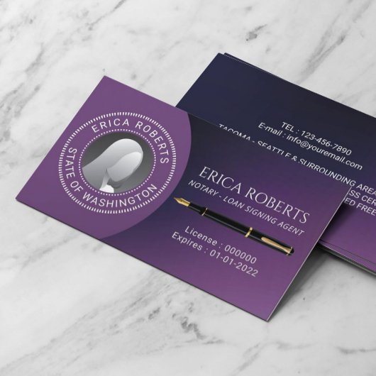 Notarisseer Modern Deep Paarse Foto Visitekaartje