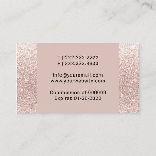 Notarisseer Quill Pen Roos Gold Visitekaartje (Achterkant)