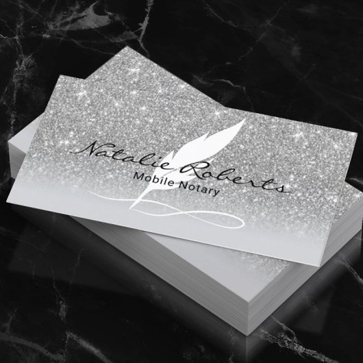 Notarisseer Quill Pen Silver Glitter Visitekaartje
