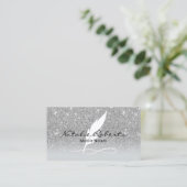 Notarisseer Quill Pen Silver Glitter Visitekaartje (Staand voorkant)