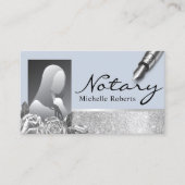 Notarisseur Silver Floral Blue Foto Visitekaartje (Voorkant)