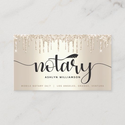 Notarissignaalagent Gold Glitter Drip Script Visitekaartje (Voorkant)
