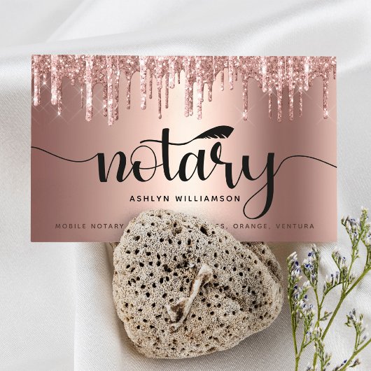 Notarissignaalagent koper PInk Glitter Script Visitekaartje