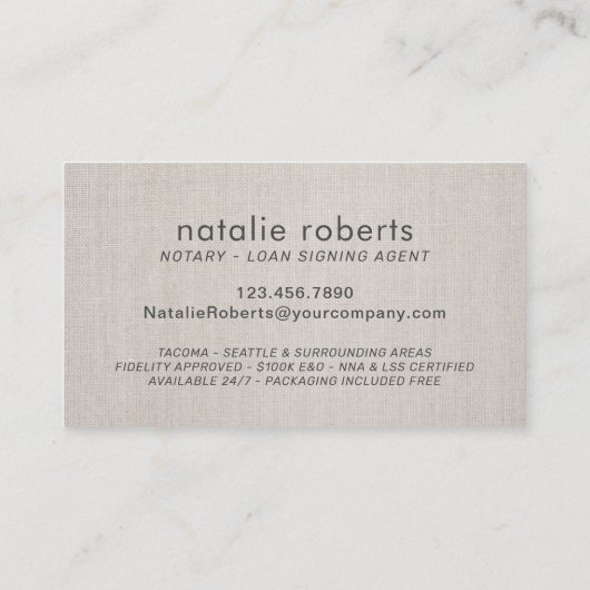 Notaristekenaar Gold Script Classy Linen Visitekaartje (Achterkant)