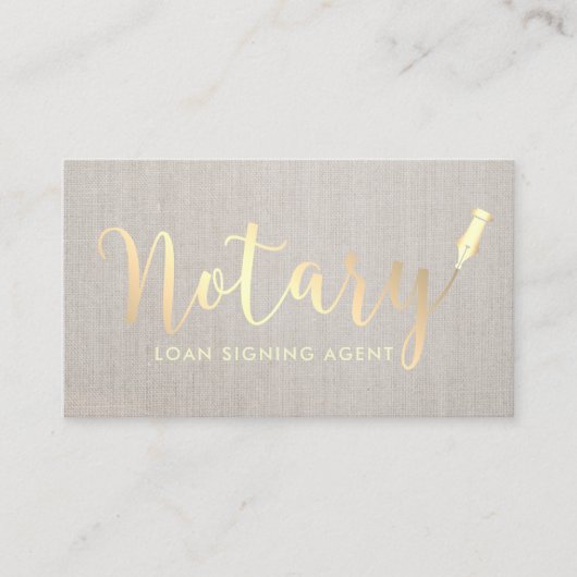 Notaristekenaar Gold Script Classy Linen Visitekaartje (Voorkant)