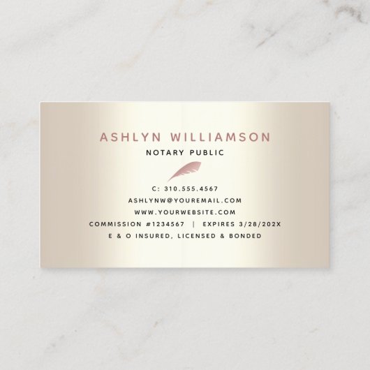 Notaristekenaar roze glitter-script gouden visitekaartje (Achterkant)