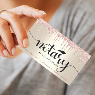 Notaristekenaar roze glitter-script gouden visitekaartje