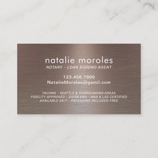 Notaristekenaar Typografie Copper Metal Visitekaartje (Achterkant)