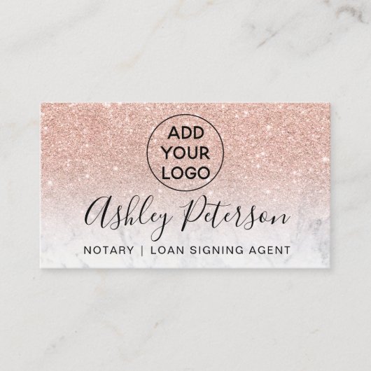 Notaristipografie marmer roos goud glitter visitekaartje (Voorkant)