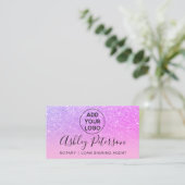 Notaristipografie paarse roze glitter visitekaartje (Staand voorkant)