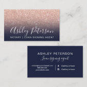 Notaristisch elegant roos goudglitter visitekaartje (Voorkant / Achterkant)