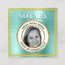 *~* NOTARY FOTO METAL AQUA Signing Agent Vierkante Visitekaartje