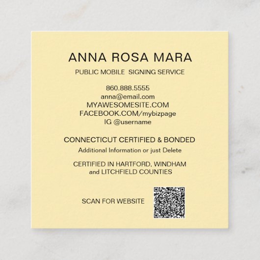 *~* NOTARY FOTO METAL PAARSE Signing Agent Squar Vierkante Visitekaartje (Achterkant)