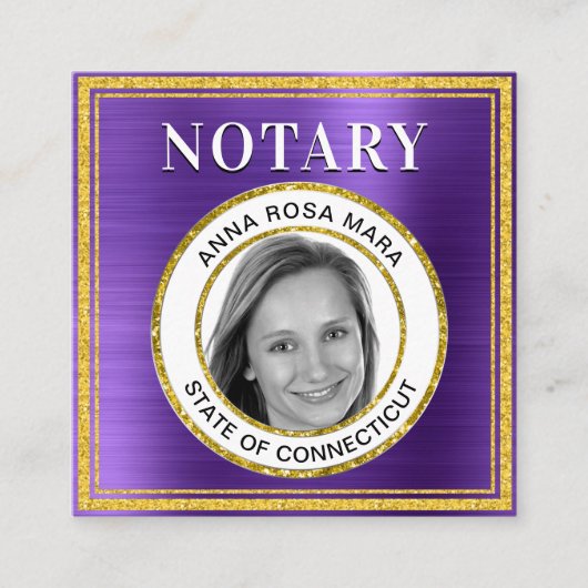 *~* NOTARY FOTO METAL PAARSE Signing Agent Squar Vierkante Visitekaartje (Voorkant)