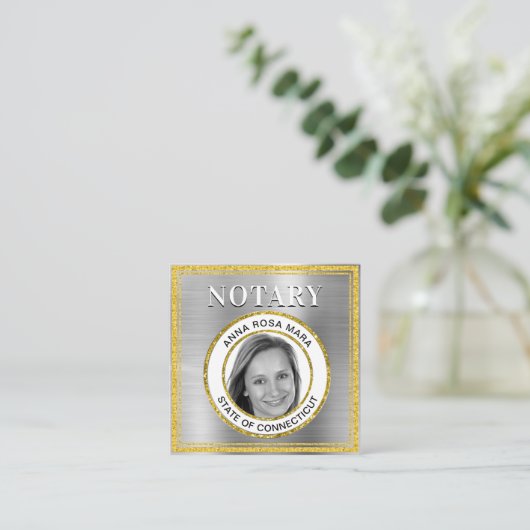 *~* NOTARY FOTO METAL SILVER Signaleringsagent Vierkante Visitekaartje (Staand voorkant)