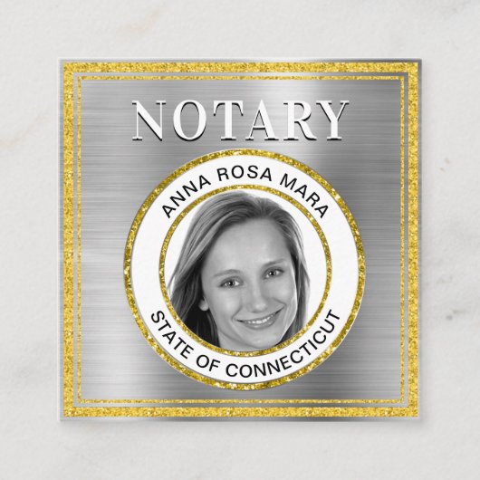 *~* NOTARY FOTO METAL SILVER Signaleringsagent Vierkante Visitekaartje (Voorkant)