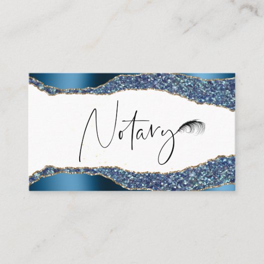 *~* NOTARY FOTO Pen Feather Signing Agent Glitter Visitekaartje (Voorkant)