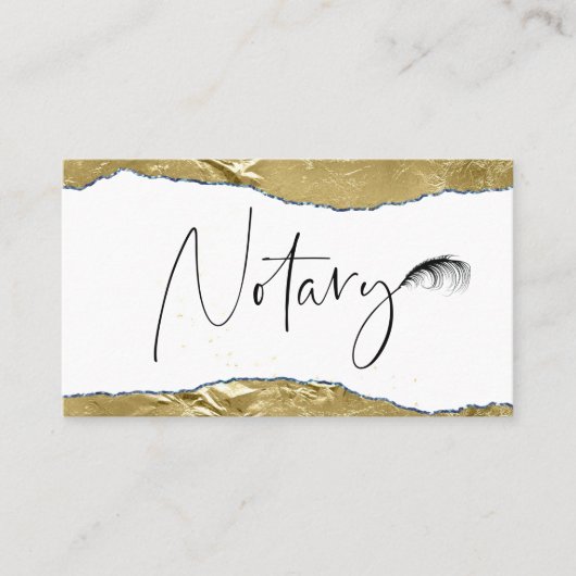 *~* NOTARY FOTO Pen Feather Signing Agent GOLD Visitekaartje (Voorkant)