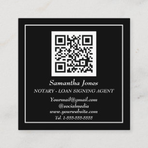 Notary Loan Signing Agent QR Code Scannable Black Vierkante Visitekaartje