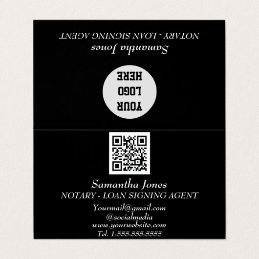Notary Loan Signing Agent QR Code Scannable Black Visitekaartje (Buitenkant ongevouwen)