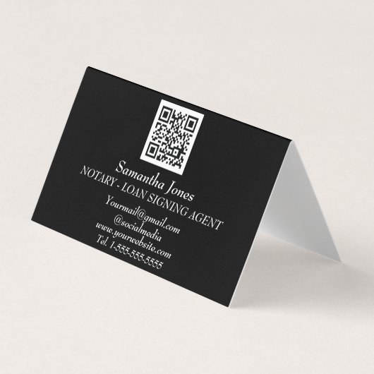 Notary Loan Signing Agent QR Code Scannable Black Visitekaartje (Voorkant)
