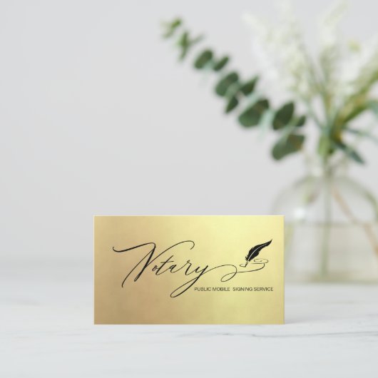 *~* NOTARY PHOTO Quill Feather Signing Agent Gold Visitekaartje (Staand voorkant)