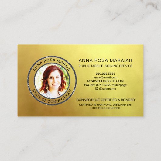 *~* NOTARY PHOTO Quill Feather Signing Agent Gold Visitekaartje (Achterkant)