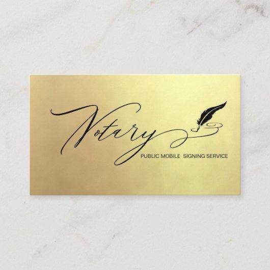 *~* NOTARY PHOTO Quill Feather Signing Agent Gold Visitekaartje (Voorkant)