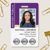 Notary Public Custom Photo Logo ID Purple Gold Badge